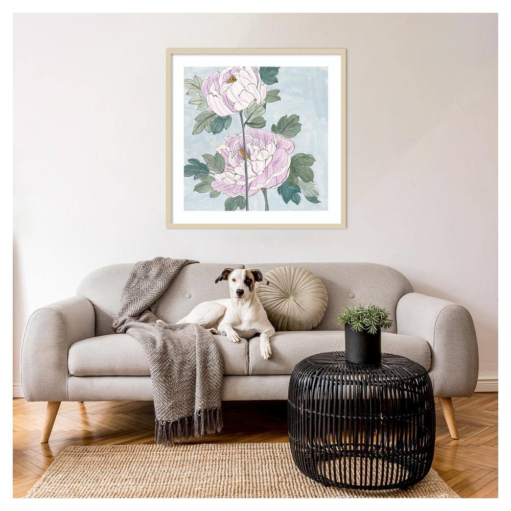 Striped Peonies IV Natural Wood Framed Wall Art Print