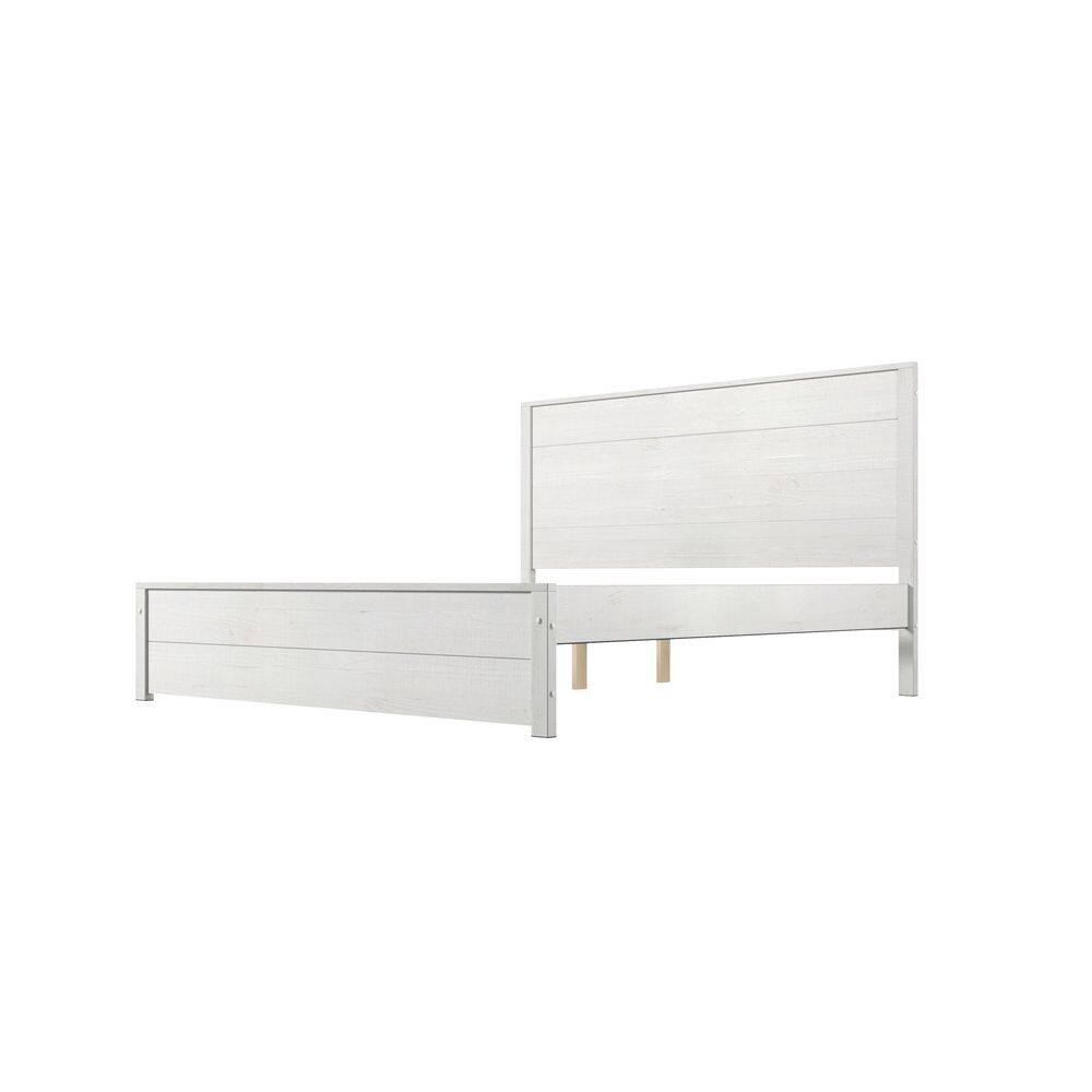 Hampton Coastal White Solid Pine Queen Bed Frame