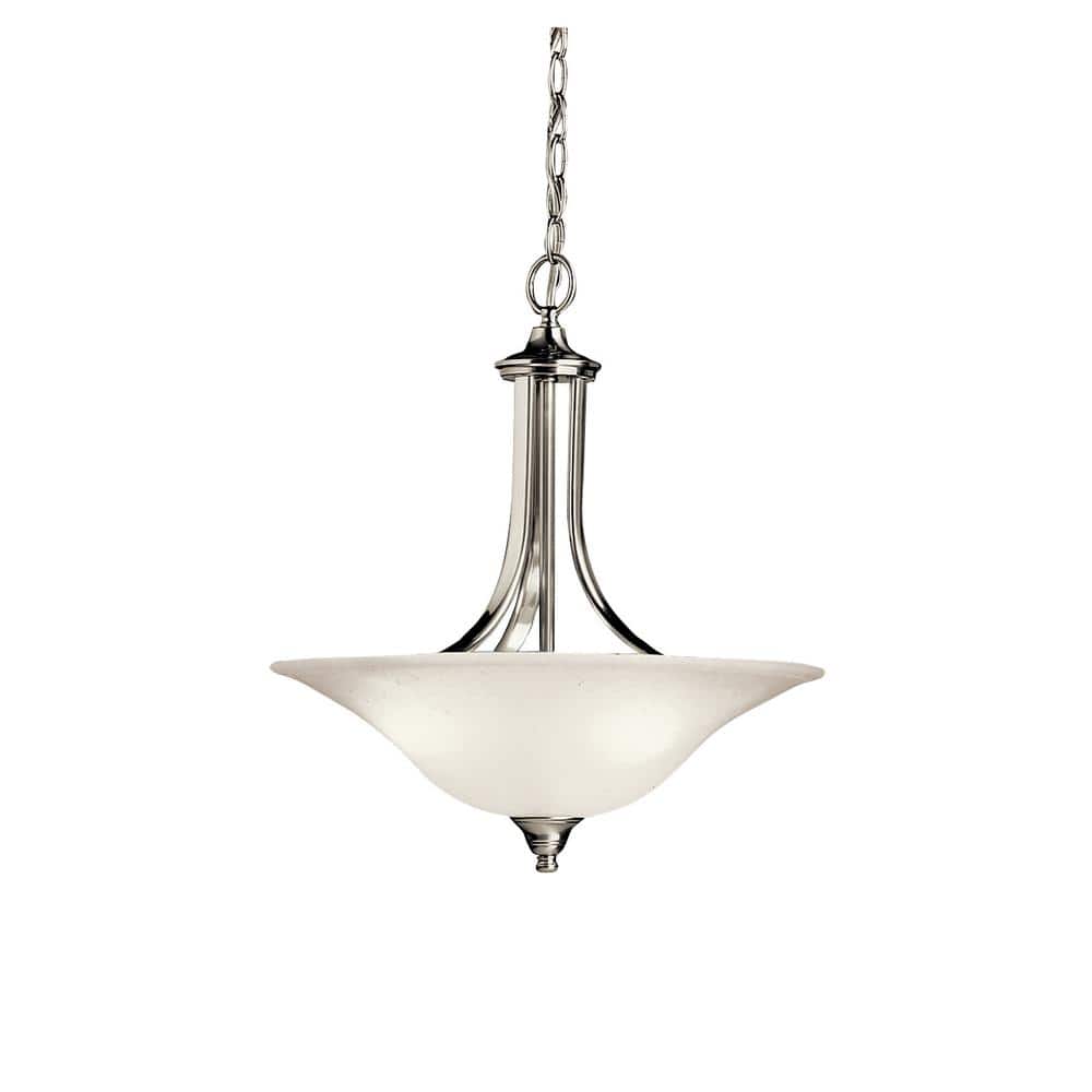 Dover Transitional 3-Light Pendant in Brushed Nickel with White Glass