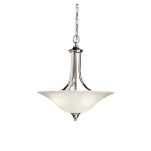 Dover 3-Light Brushed Nickel Transitional Shaded Kitchen Convertible Pendant Hanging Light to Semi-Flush