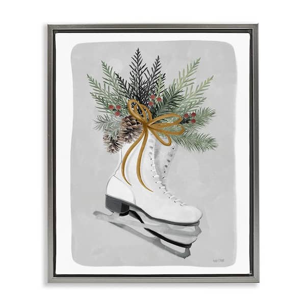 Stupell Industries Winter Skates and Pinecone by House Fenway 1-Piece Floater Frame Graphic Print Nature Poster Art Print 21 in. x 17 in.