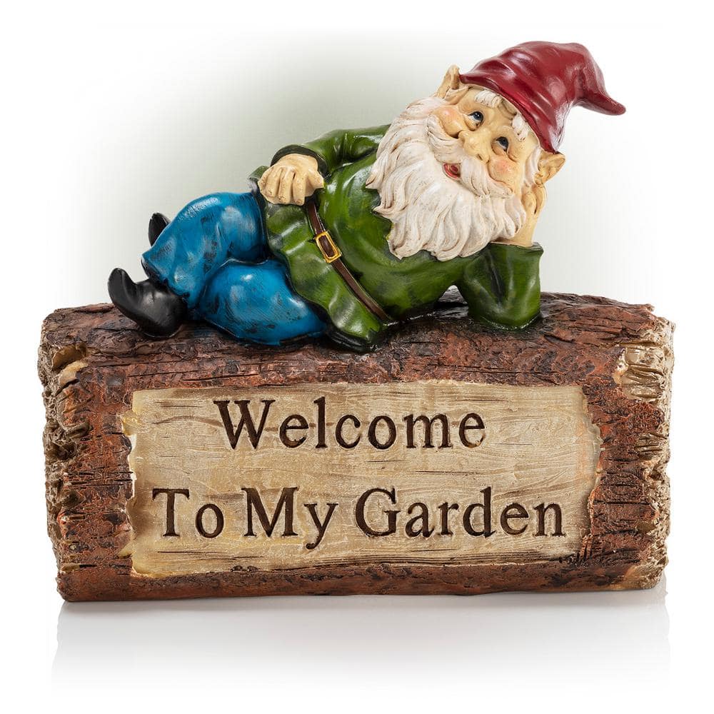 Whimsical Multicolor Polyresin Gnome Welcome Lawn Statue