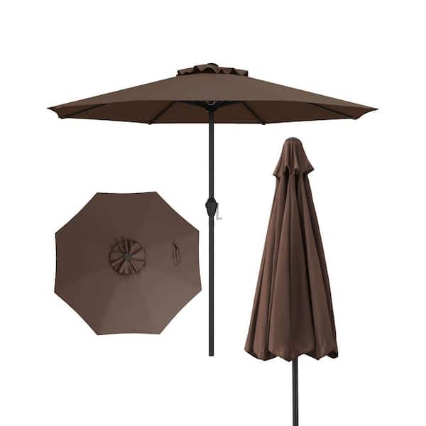 ANGELES HOME 8-1/2 ft. Metal Outdoor Heavy Duty Patio Umbrella Market Umbrella with Crank Handle and 8 Sturdy Ribs in Brown