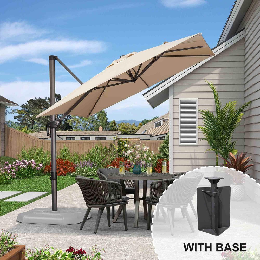 8 ft. Square Aluminum Outdoor Patio Cantilever Umbrella Offset 360-Degree Rotation Umbrella with Base in Ground, Beige price history on PriceWatchPro
