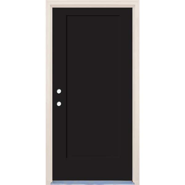 Builders Choice 32 in. x 80 in. 1 Panel Right-Hand Onyx Painted Fiberglass Prehung Front Door w/4-9/16 in. Frame and Nickel Hinges