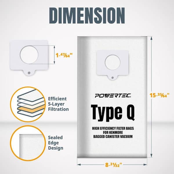 POWERTEC 6-ply Nonwoven Filter Bag for Kenmore Canister Q & C