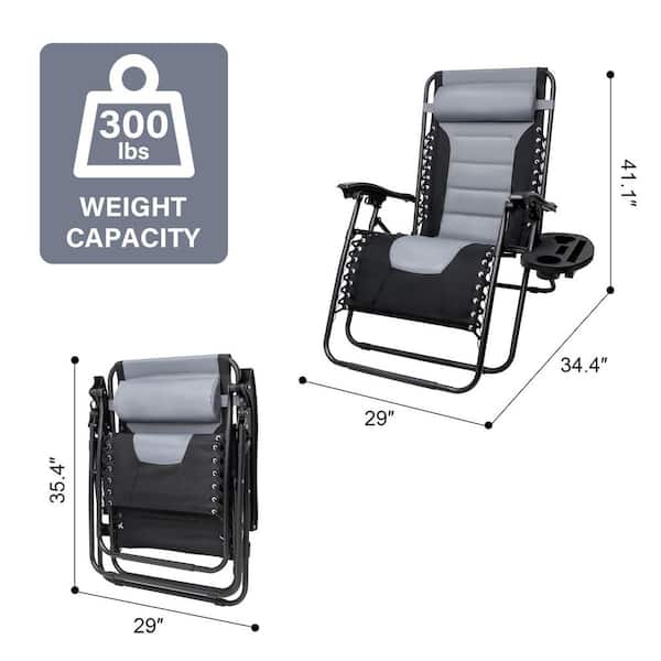Zero Gravity Black and Grey Metal Padded Folding Chair with Cup