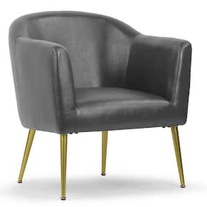 Avi Grey Faux Leather Accent Chair with Golden Legs