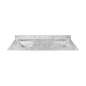 61 in. W x 22 in. D Ceramic Vanity Top in Carrara White with White Rectangular Double Sink