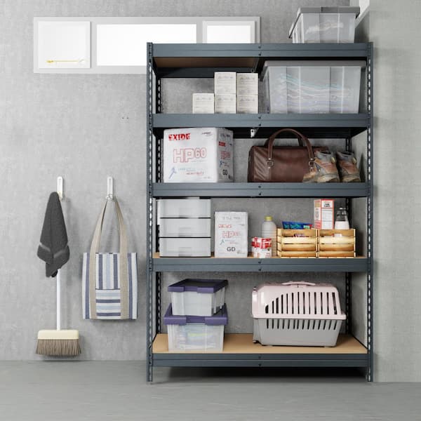 5-Tier Powder-Coated Steel Garage Storage Shelving Unit in Matte Dark Gray, HDF Racks (39.4 in. W x 71 in. H x 20 in. D)