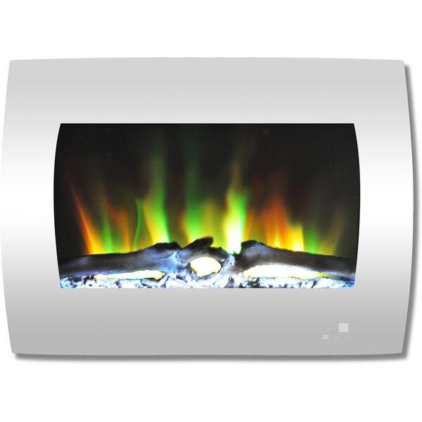 Cambridge 26 in. Curved Wall-Mount Electric Fireplace in White with Multi-Color Flames and Log Display