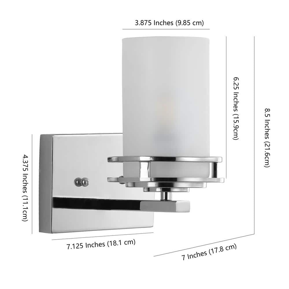 Fairfax Polished Chrome Cylinder Vanity Light with Frosted Shade