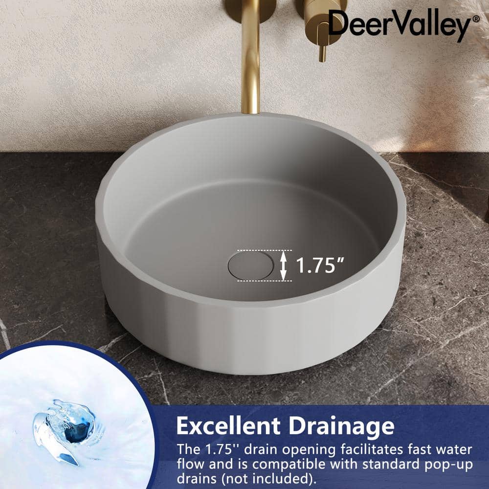 17" Round Light Gray Concrete Above-Counter Bathroom Vessel Sink