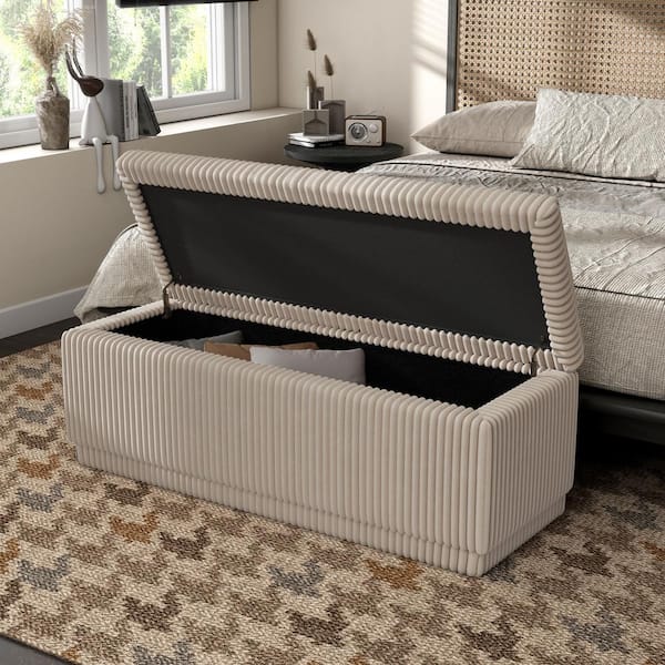 Furniture of America Baraz Rectangle Beige Pink Corduroy 48 in. Bedroom Bench With Storage