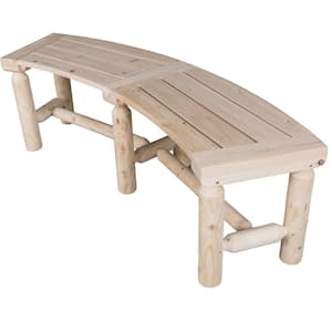 3 ft. Cedar Fir Wood Log Wood Curved Bench Rustic Style Backless Bench for Backyard, Natural