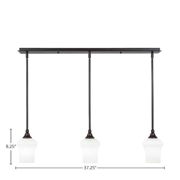 Unbranded Livingston 100-Watt 3 Light Brown Linear Pendant Light with 5.5 in. Zilo White Linen Glass Shades No Bulbs Included
