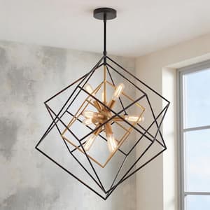 Imperium 9-Light Black and Gold Modern Sputnik Geometric Chandelier Hanging Light Fixture for Dining Room or Kitchen