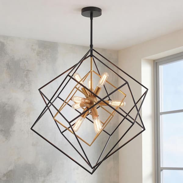 chandelierデスク Artika Imperium 9-Light Black and Gold Modern Sputnik Geometric