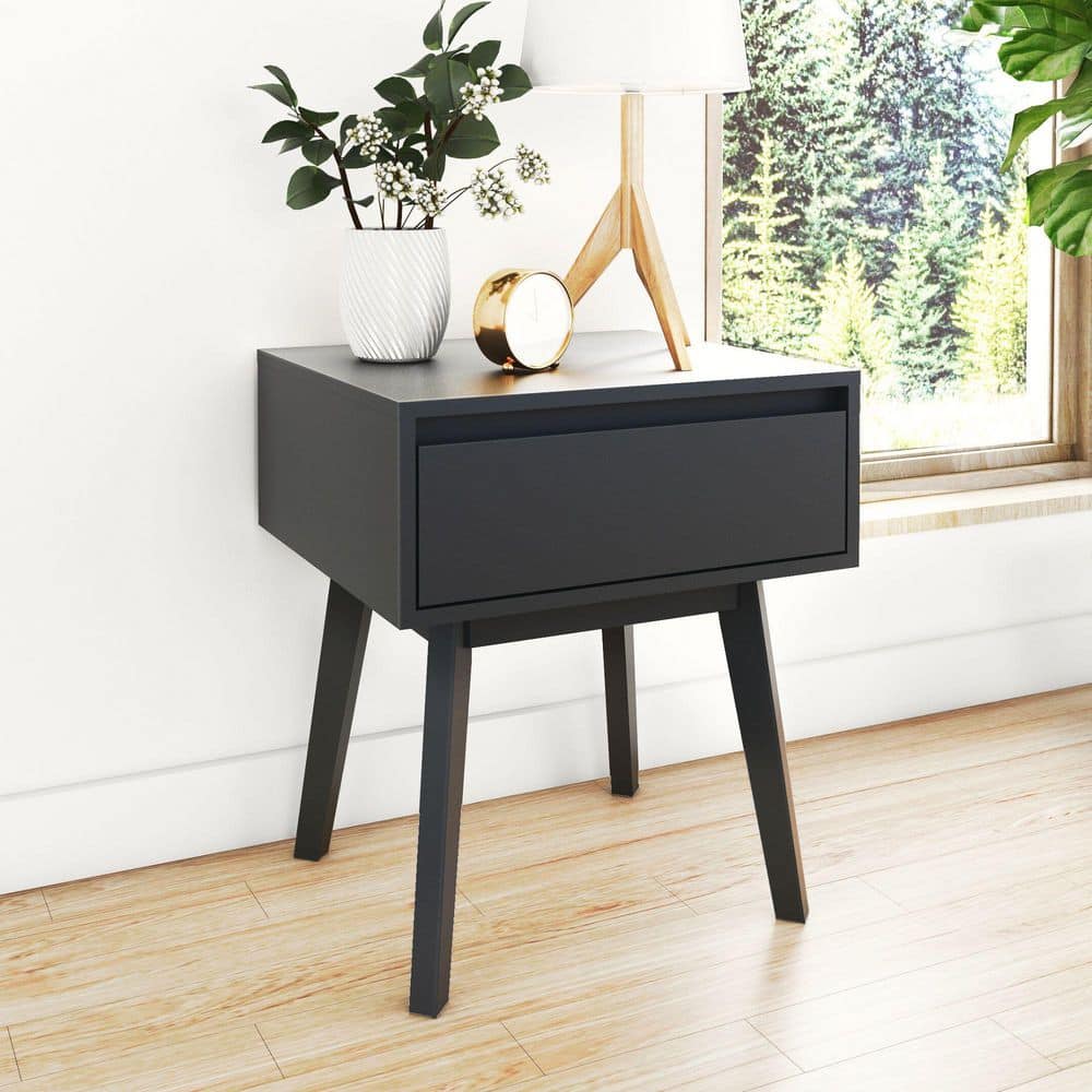 Max & Lily Scandinavian Black 1 Drawer 17.5 in. W Nightstand