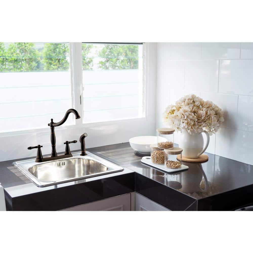 Oil Rubbed Bronze Double Handle Kitchen Faucet with Side Sprayer