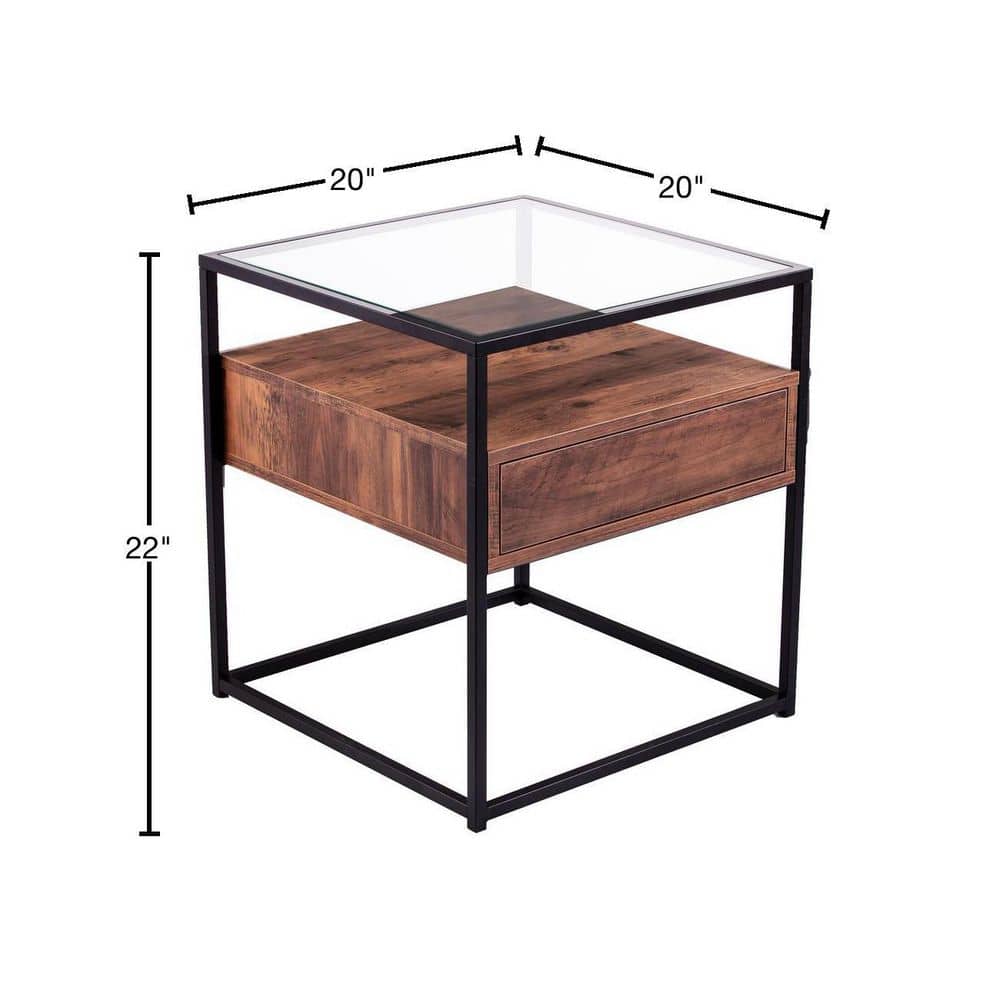 Winnifred Black and Natural Glass-Top Storage End Table - thumbnail 3