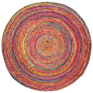 Braided Natural Multi 6 ft. x 6 ft. Border Striped Round Area Rug