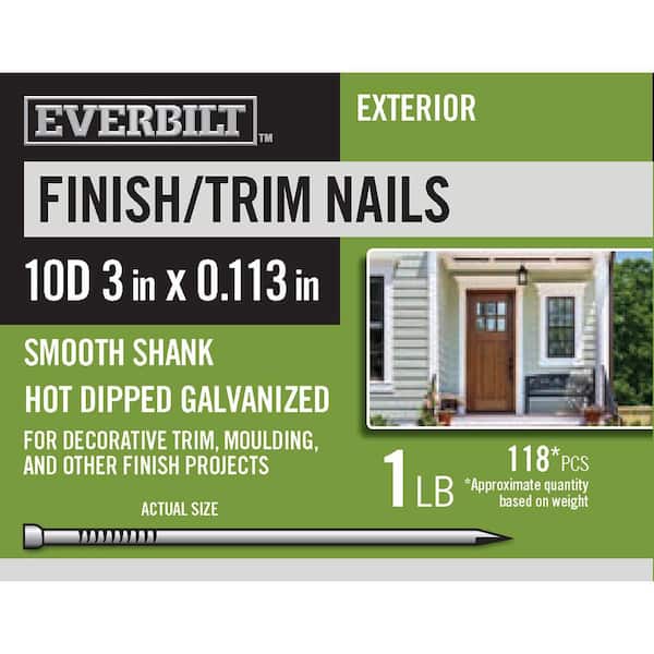 Everbilt 3 in. x 10D Hot Dipped Galvanized 1 lb Non-Collated Finishing/Casing Nails (Approximately 118 Pieces)
