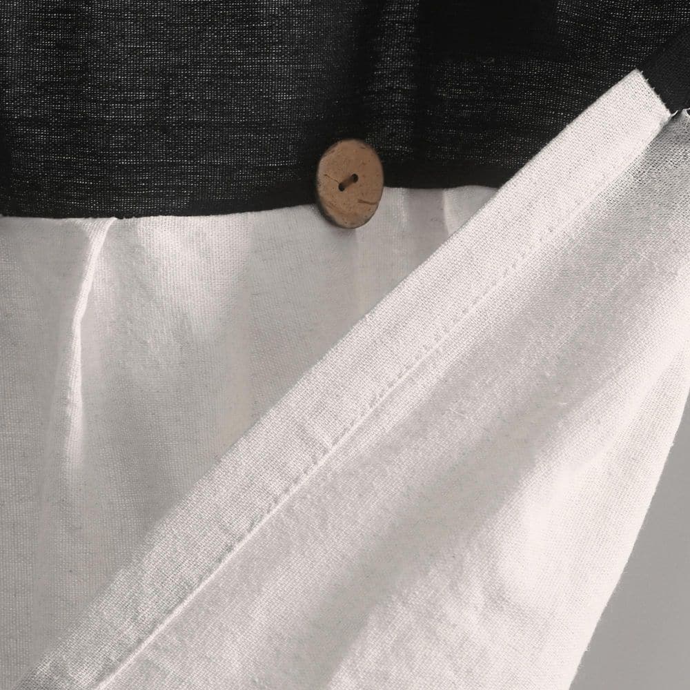 Black and Off-White Linen Button Valance with Coconut Husk Detail