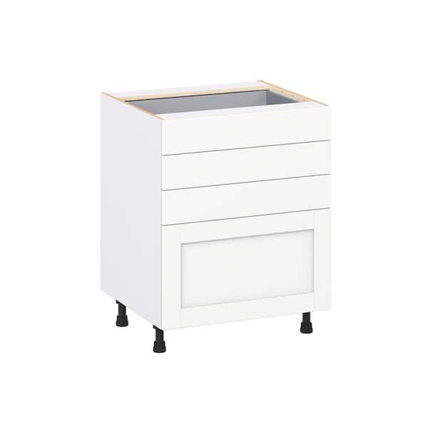J COLLECTION Milton 27 in. W x 24 in. D x 34.5 in. H Assembled Shaker Drawer Base Kitchen Cabinet in Bright White with 4 Drawers
