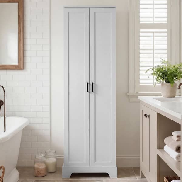 23 in. W x 17 in. D x 71 in. H White Freestanding Linen Cabinet