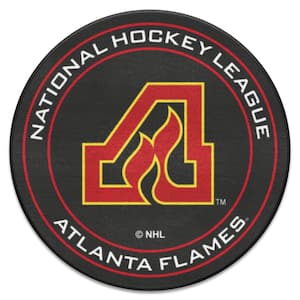 NHL Retro Atlanta Flames Black 2 ft. Round Hockey Puck Area Rug
