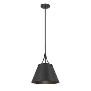 Willis 14 in. W x 15.50 in. H 1-Light Matte Black Standard Pendant Light with Metal Shade