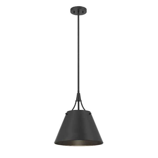 Savoy House Willis 14 in. W x 15.50 in. H 1-Light Matte Black Standard Pendant Light with Metal Shade
