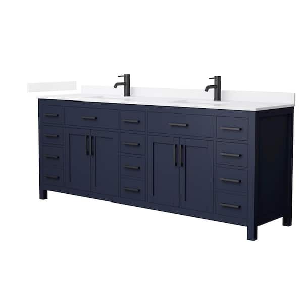 Beckett 84 in. Double Freestanding Dark Blue Bath Vanity with White Quartz Top Unassembled