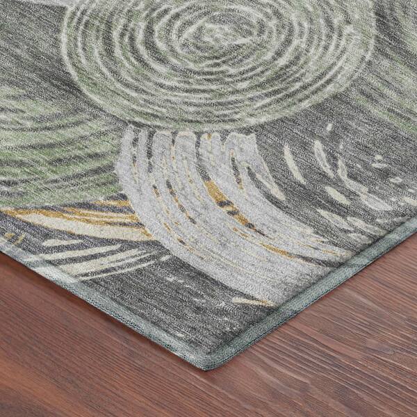 Mayfield Premium Machine Washable Abstract AMF2267 Green 8 ft. x 8 ft. Round Rug