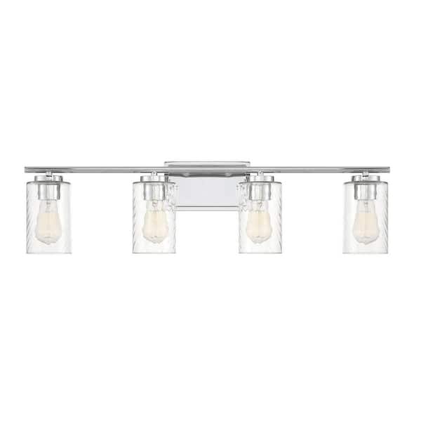 Savoy House 32 in. W x 8.63 in. H 4-Light Chrome Bathroom Vanity Light with Clear Cylinder Glass Shades