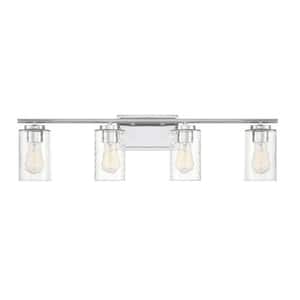 32 in. W x 8.63 in. H 4-Light Chrome Bathroom Vanity Light with Clear Cylinder Glass Shades