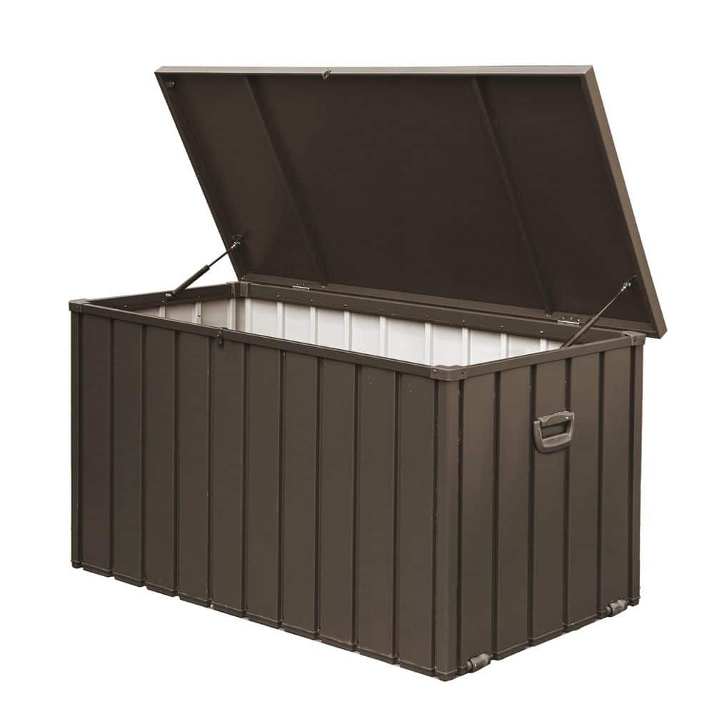 Tileon 200 Gal. Dark Brown Steel Deck Box, Waterproof Patio Storage Box ...