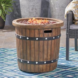 25 in. 40,000 BTU Round MGO Concrete Gas Outdoor Patio Fire Pit Table in Dark Brown
