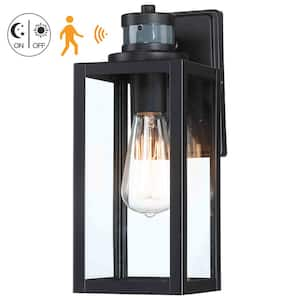 12 in. 1-Light Matte Black Motion Sensing Dusk to Dawn Outdoor Wall Lantern Sconce Sensor