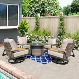Manbo 5-Piece Aluminum Wicker Outdoor Patio Fire Pit Deep Seating Set with Acrylic Cast Ash Cushions
