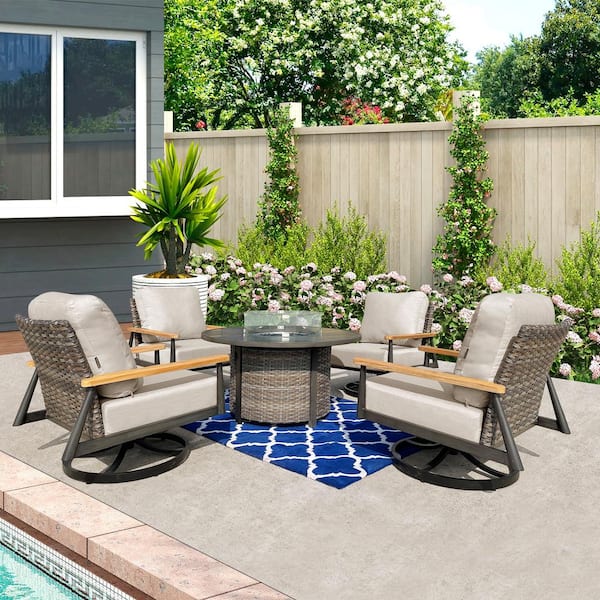 HiGreen Outdoor Manbo 5-Piece Aluminum Wicker Outdoor Patio Fire Pit ...