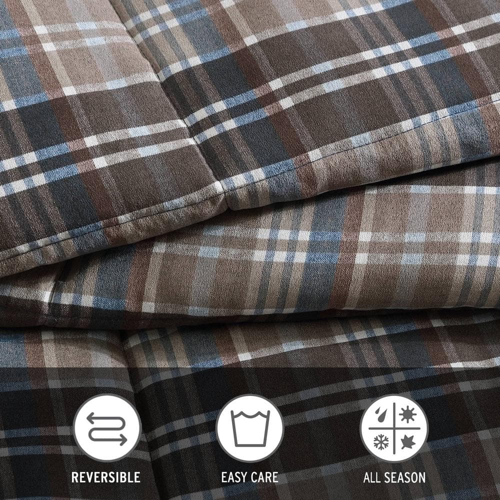 Rugged Plaid Brown Full/Queen Microsuede Duvet Cover Set