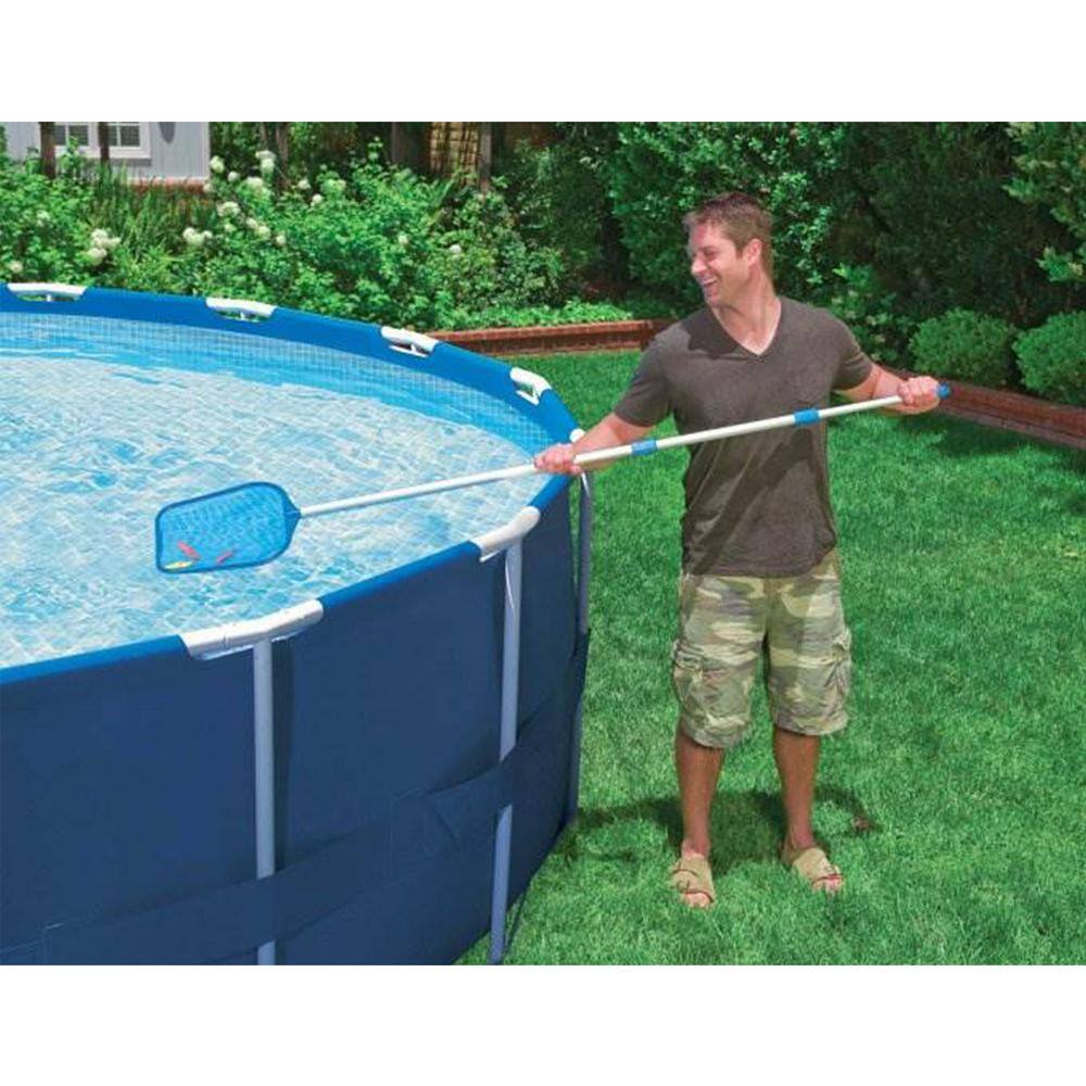 Blue and Silver Aluminum Pool Cleaning Kit with Vacuum and Skimmer
