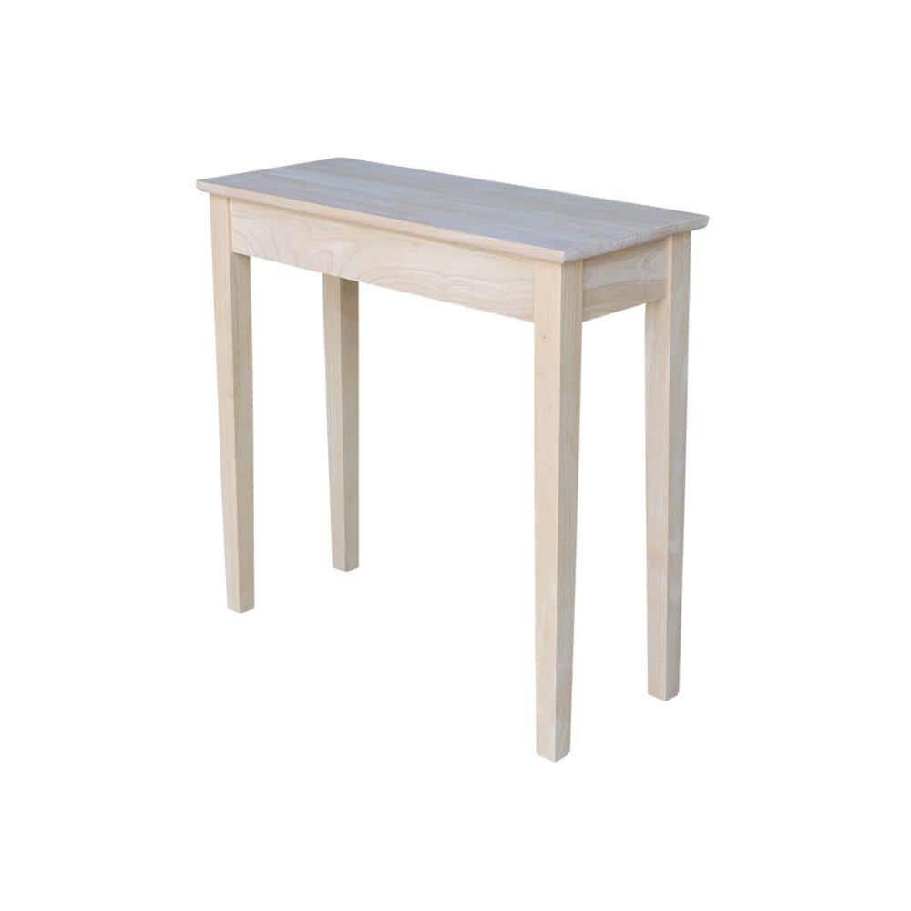 Unfinished Parawood Rectangular Hall Table with Drawer