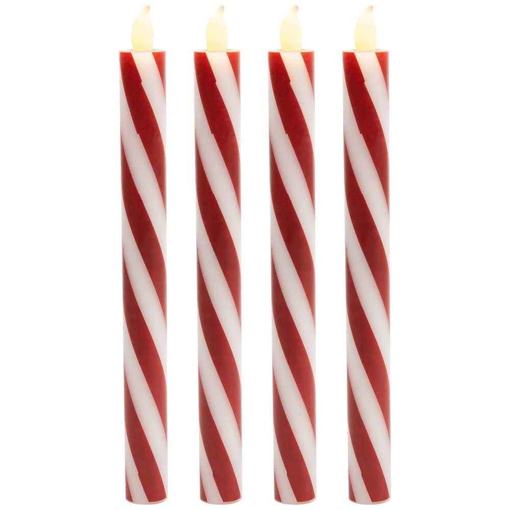 "Candy Cane Striped Flameless Tapered Christmas Candles - 9.5"" - Red and White - Set of 4" price history on PriceWatchPro