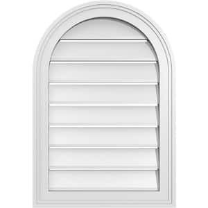 18 in. x 26 in. Round Top Surface Mount PVC Gable Vent: Functional with Brickmould Frame