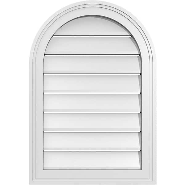 Ekena Millwork 18 in. x 26 in. Round Top Surface Mount PVC Gable Vent: Functional with Brickmould Frame