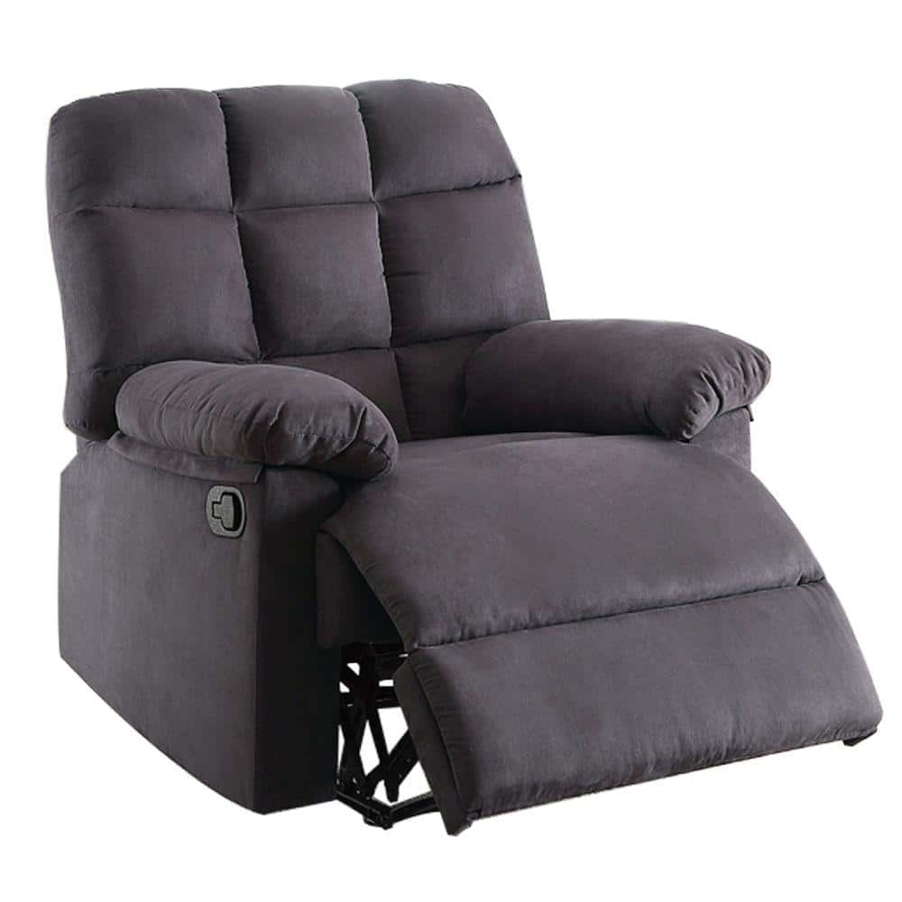 Benjara Gray Microfiber Manual Recliner With Tufted Back And Roll Arms ...