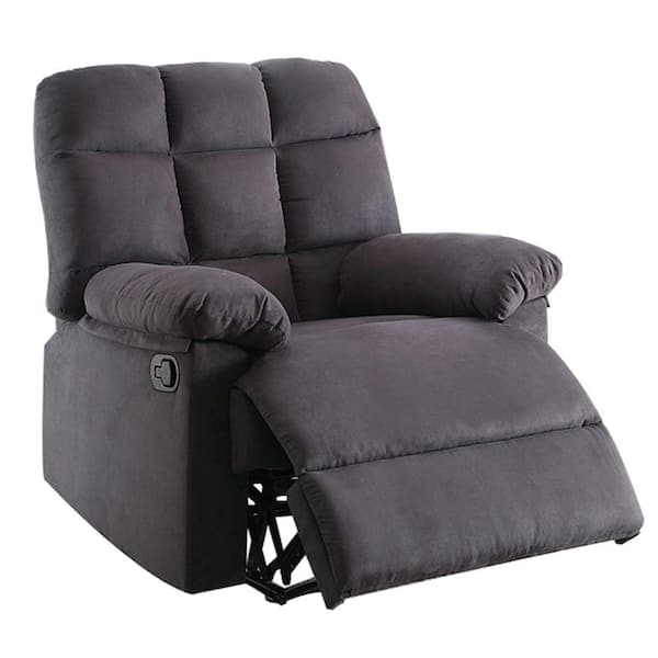 Benjara Gray Microfiber Manual Recliner with Tufted Back and Roll Arms